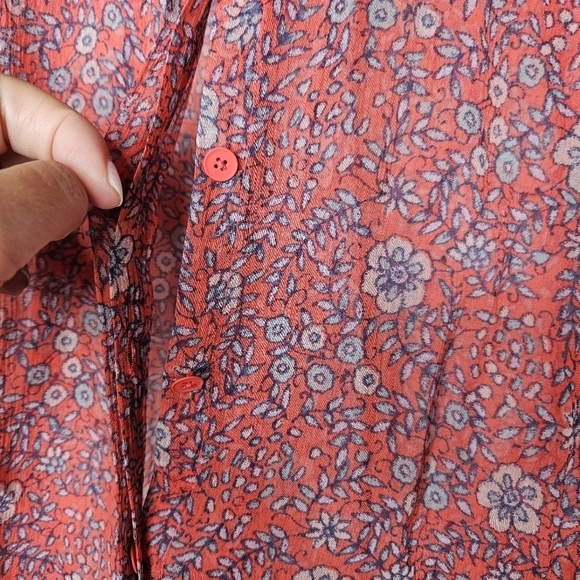 Rebecca Taylor floral print sheer buttonup blouse with sleeve ties size 0 (XS). - Picture 6 of 10